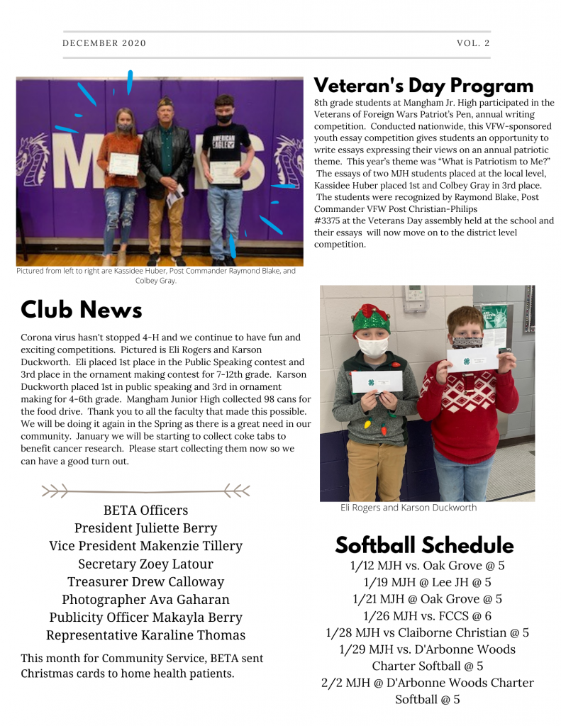 Newsletter Mangham Junior High School