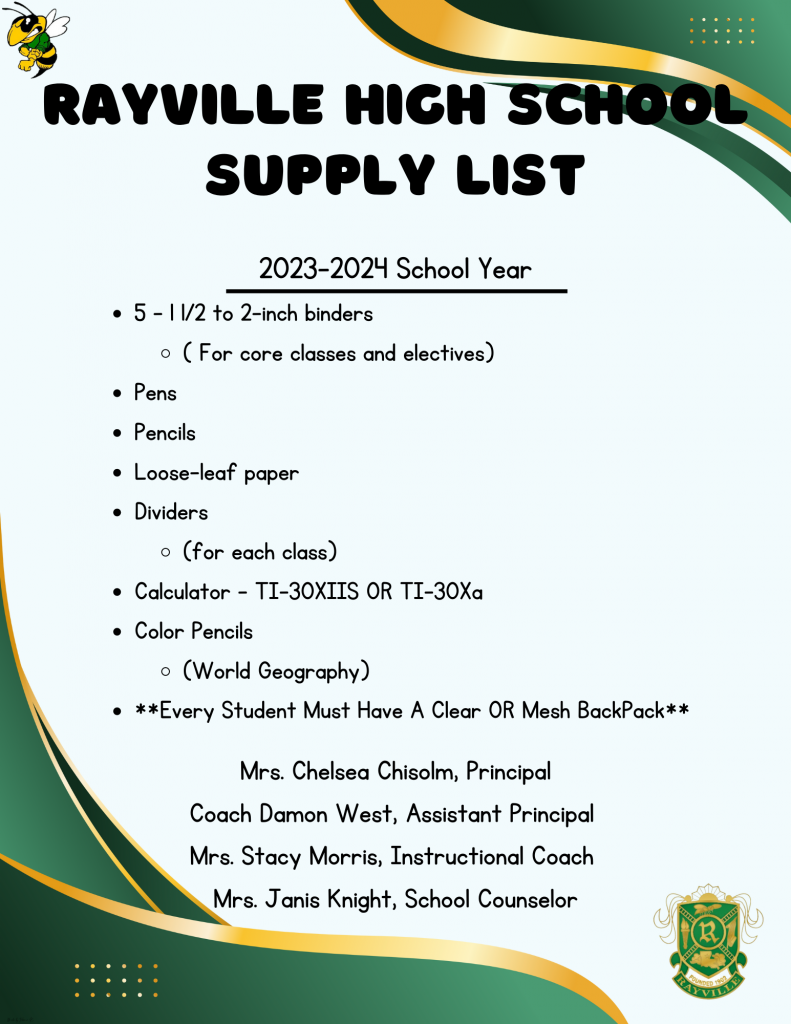 High School Supply List - High School