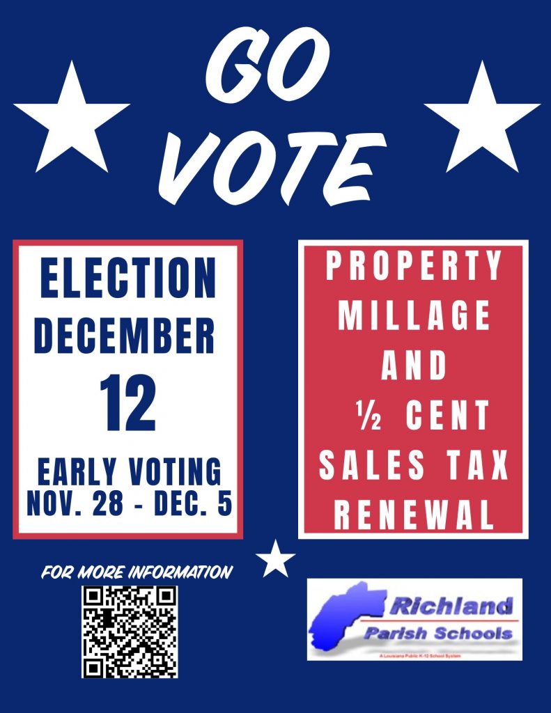GO VOTE
Election December 12
Early Voting November 18th through December 5th.
Property Millage and half cent sales tax renewal.